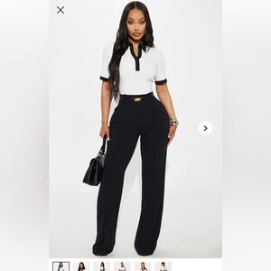 Fashion Nova Black High-Waist Wide-Leg Trousers with Belt Detail